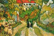 Vincent Van Gogh Village Street and Steps in Auvers with Figures oil painting artist